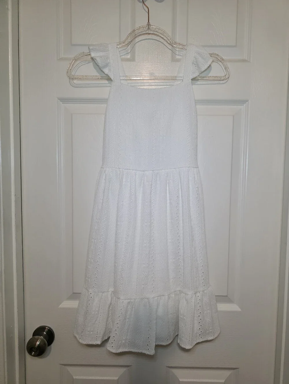 The Childrens Place White Eyelet Cutout Dress Size 10/12 L Ruffle Preppy Minimal
